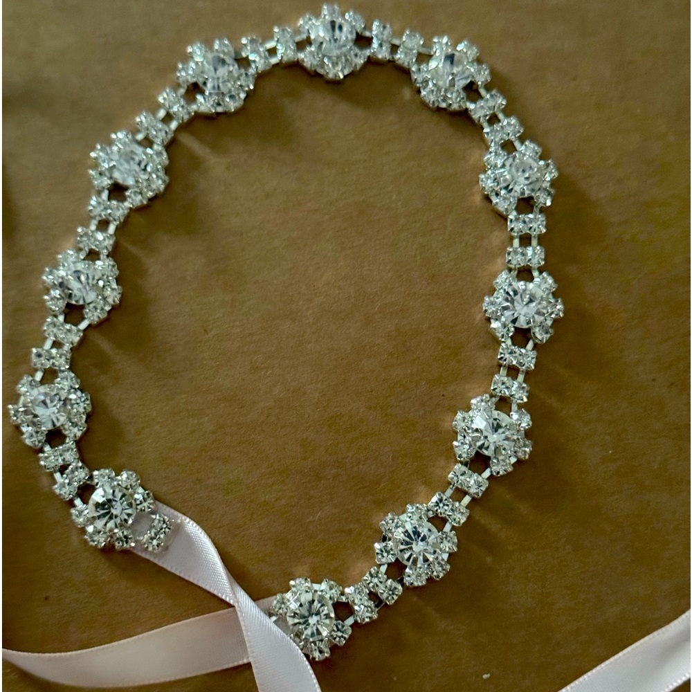 Rhinestone crystal ribbon, head wrap, forehead, hair, accessory,